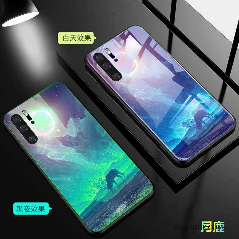 Huawei P30 Pro Coque Lumineuses Marque De Tendance Verre Personnalité Étui Tout Compris