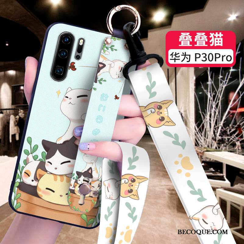 Huawei P30 Pro Coque Étui Créatif Silicone Dessin Animé Vert Incassable