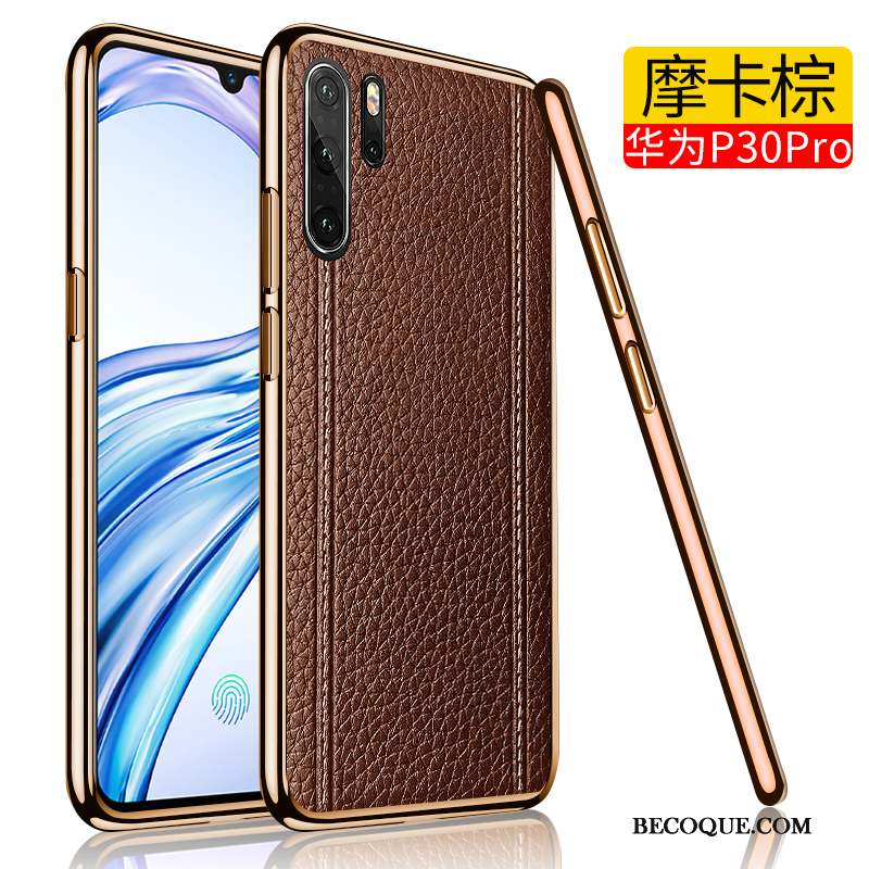 Huawei P30 Pro Coque Étui En Cuir Cuir Véritable Luxe Marque De Tendance Très Mince Protection