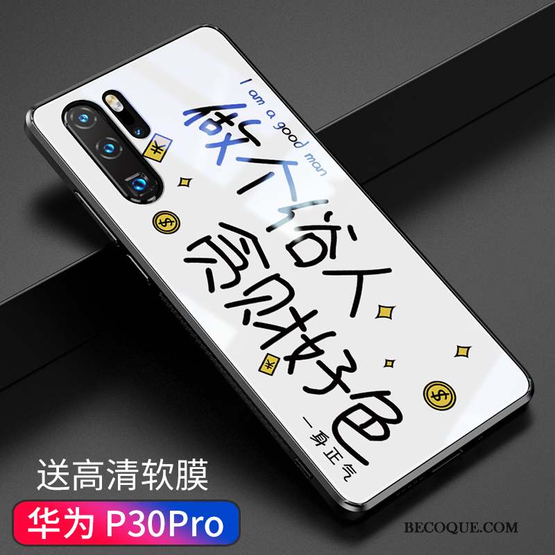 Huawei P30 Pro Verre Tendance Étui Coque De Téléphone Blanc Net Rouge