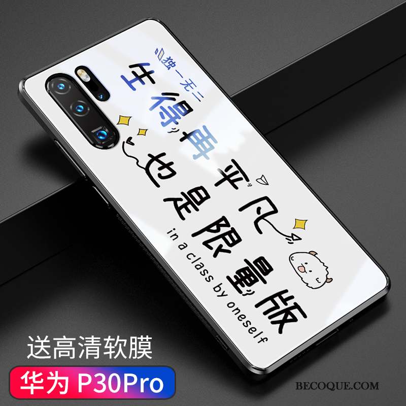 Huawei P30 Pro Verre Tendance Étui Coque De Téléphone Blanc Net Rouge