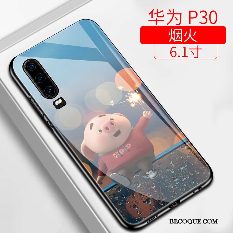 Huawei P30 Silicone Verre Coque De Téléphone Petit Net Rouge Personnalité