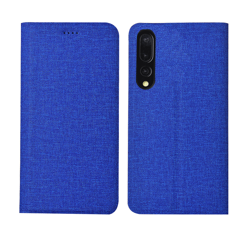 Huawei P30 Téléphone Portable Lin Coque De Téléphone Bleu Fluide Doux Étui En Cuir