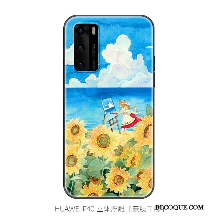 Huawei P40 Coque Art Créatif Délavé En Daim Incassable Personnalité Bleu