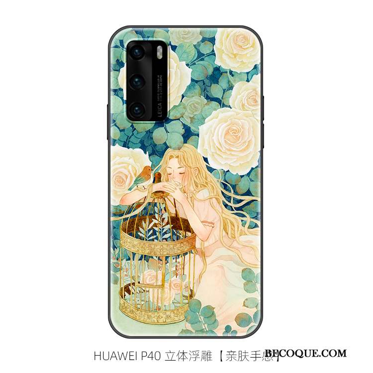 Huawei P40 Coque Art Créatif Délavé En Daim Incassable Personnalité Bleu