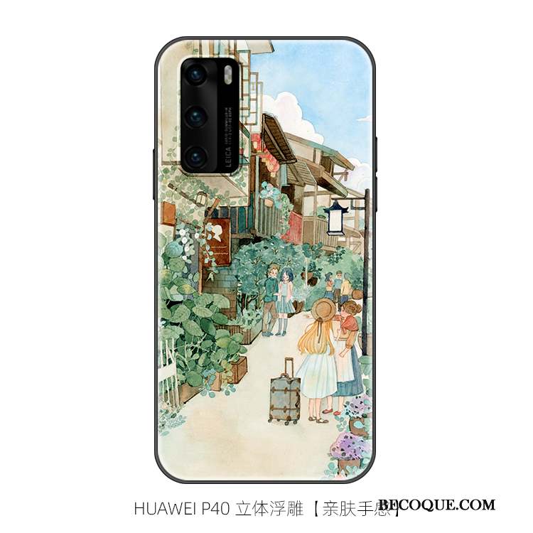 Huawei P40 Coque Art Créatif Délavé En Daim Incassable Personnalité Bleu