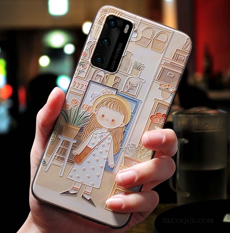 Huawei P40 Coque De Téléphone Silicone Délavé En Daim Dessin Animé Charmant Étui