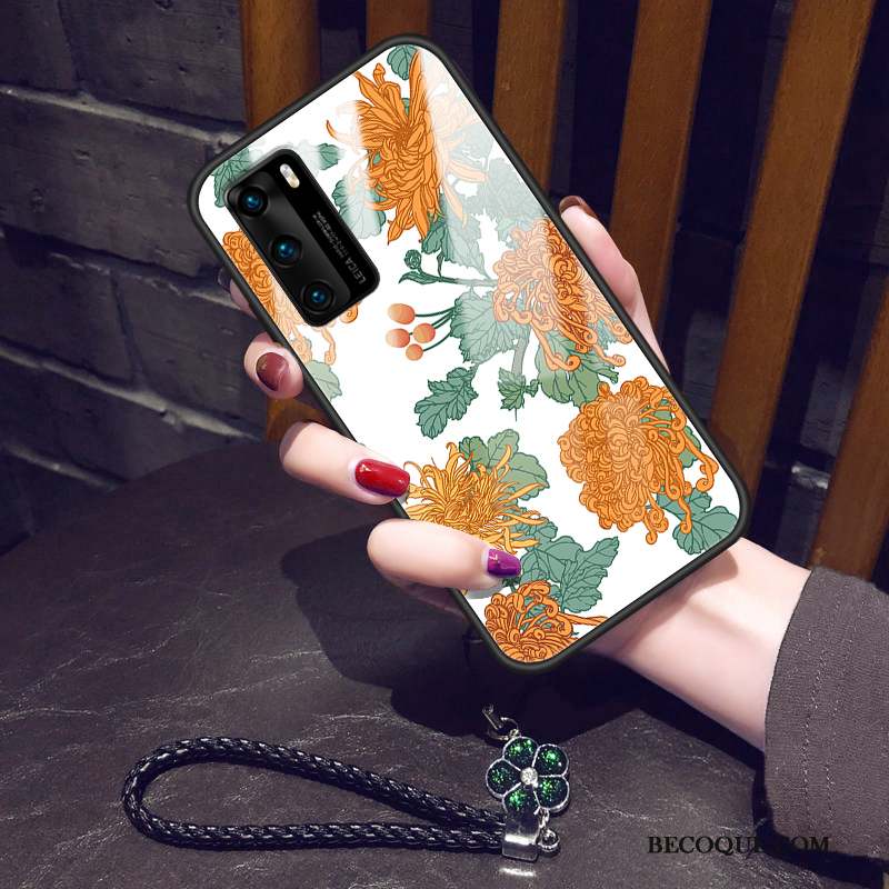 Huawei P40 Coque Incassable Fleur Vent Verre Frais Marque De Tendance