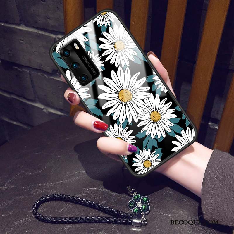 Huawei P40 Coque Incassable Fleur Vent Verre Frais Marque De Tendance