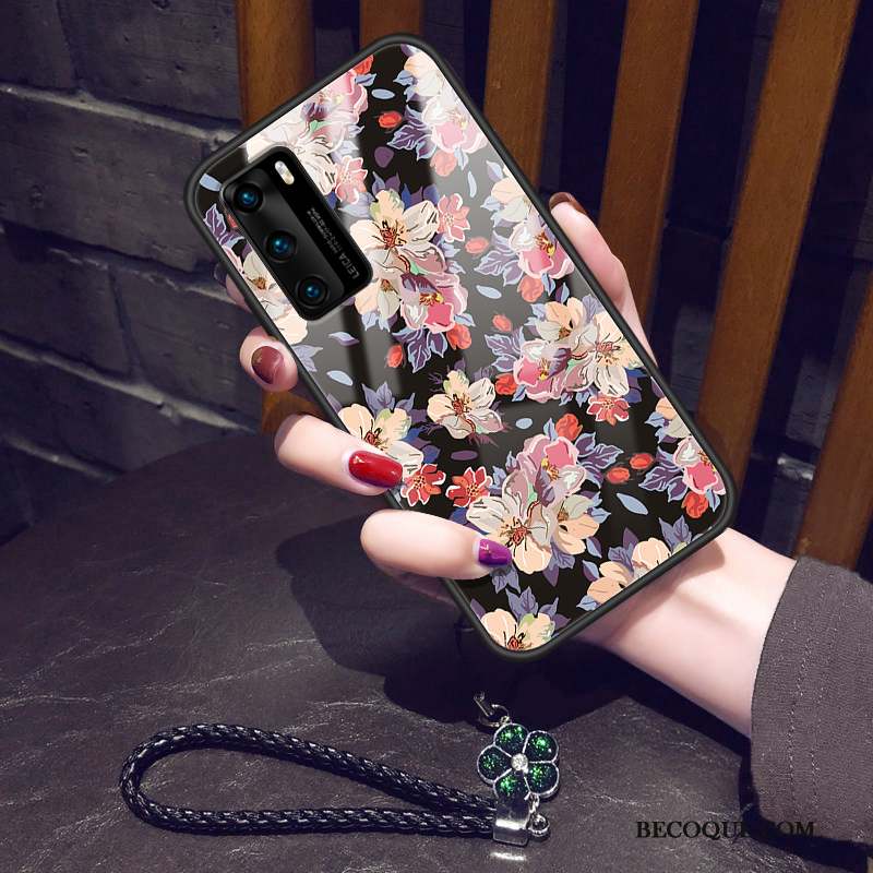 Huawei P40 Coque Incassable Fleur Vent Verre Frais Marque De Tendance