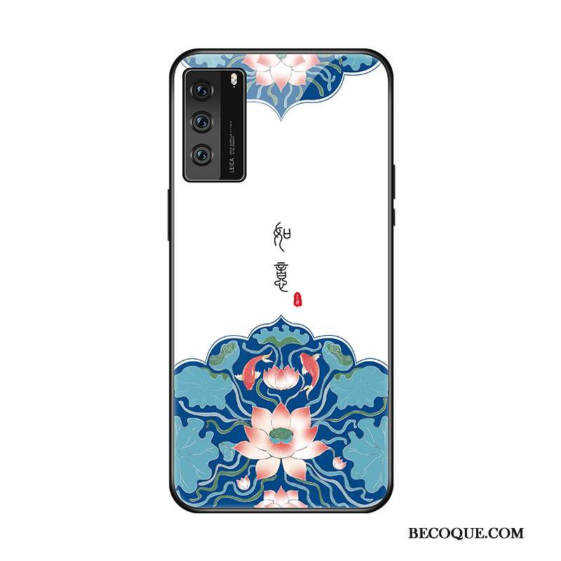 Huawei P40 Coque Net Rouge Marque De Tendance Verre Étui Protection Bleu