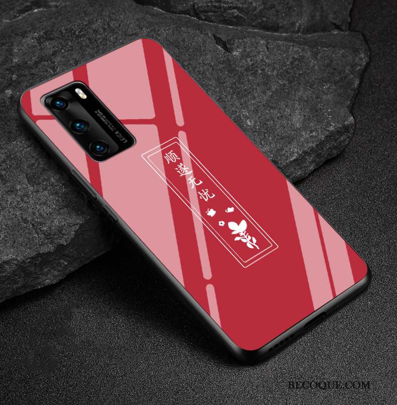 Huawei P40 Coque Net Rouge Tendance Protection Art Vert Incassable