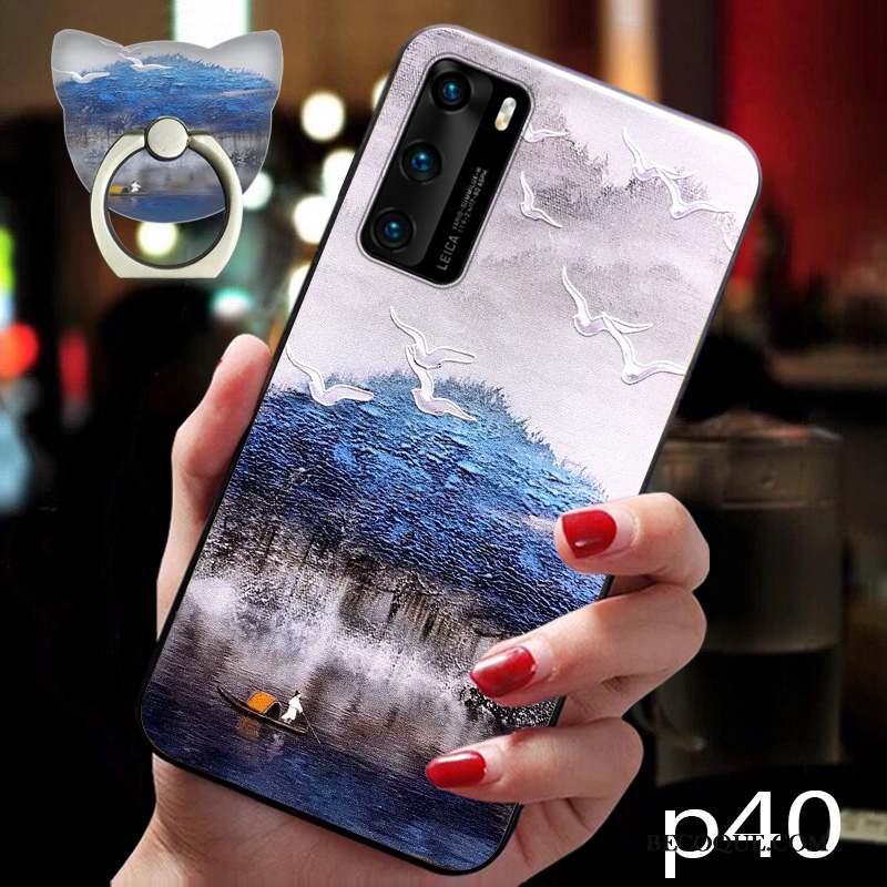 Huawei P40 Coque Style Chinois Incassable Tendance Net Rouge Rose Silicone