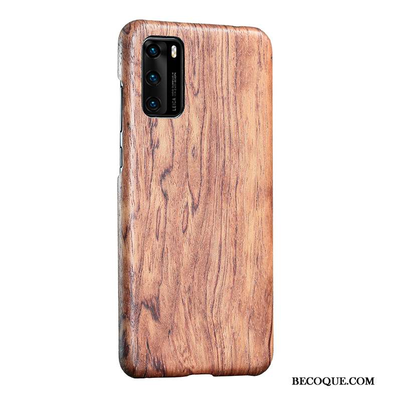 Huawei P40 Coque Étui En Bois Incassable Très Mince Sentir Marron