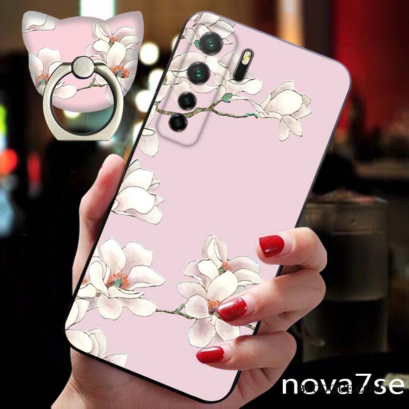 Huawei P40 Lite 5g Coque Délavé En Daim Nouveau Support Fleur Tendance Anneau