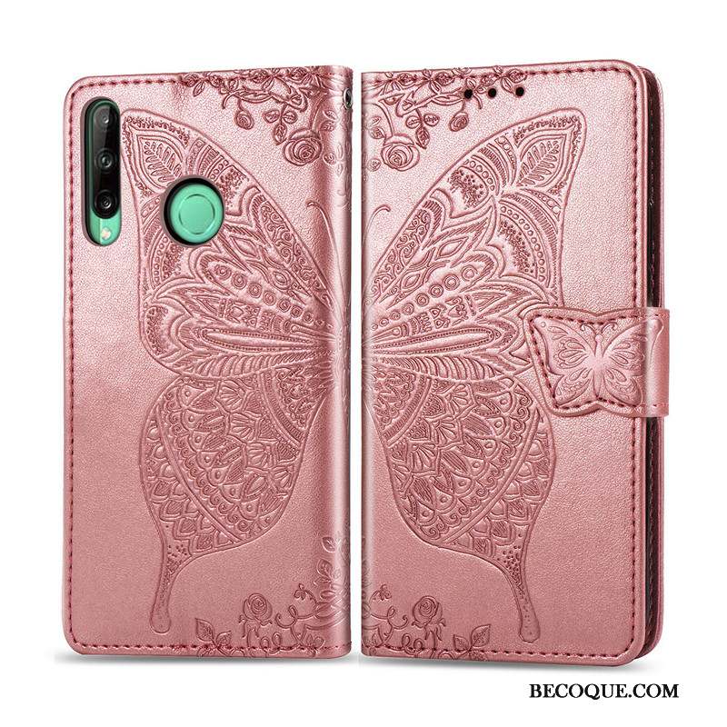 Huawei P40 Lite E Rose Étui En Cuir Protection Clamshell Coque De Téléphone