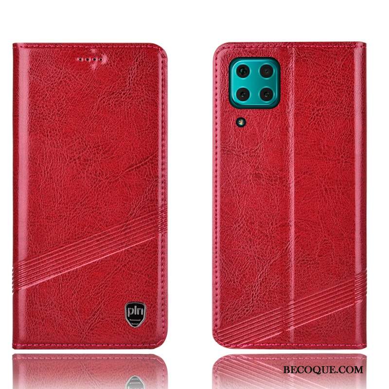 Huawei P40 Lite Housse Étui Étui En Cuir Coque De Téléphone Incassable Rouge