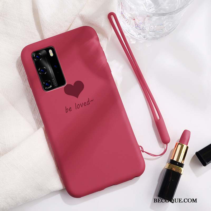 Huawei P40 Pro Coque Marque De Tendance Simple Tout Compris Personnalité Fluide Doux Rose