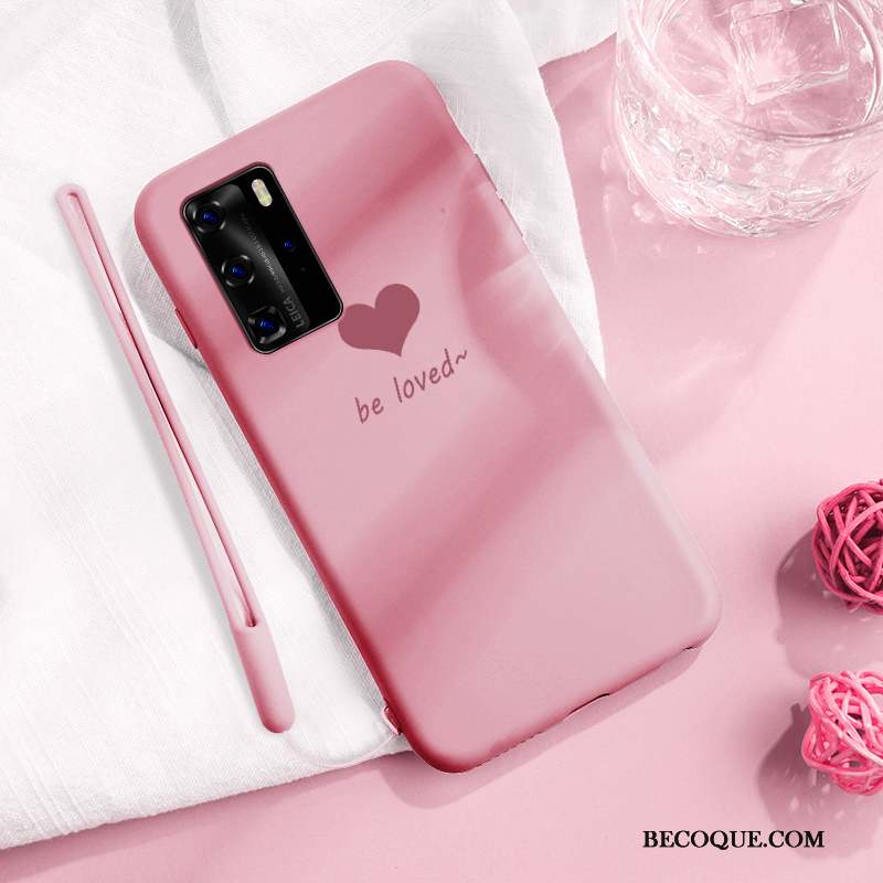 Huawei P40 Pro Coque Marque De Tendance Simple Tout Compris Personnalité Fluide Doux Rose