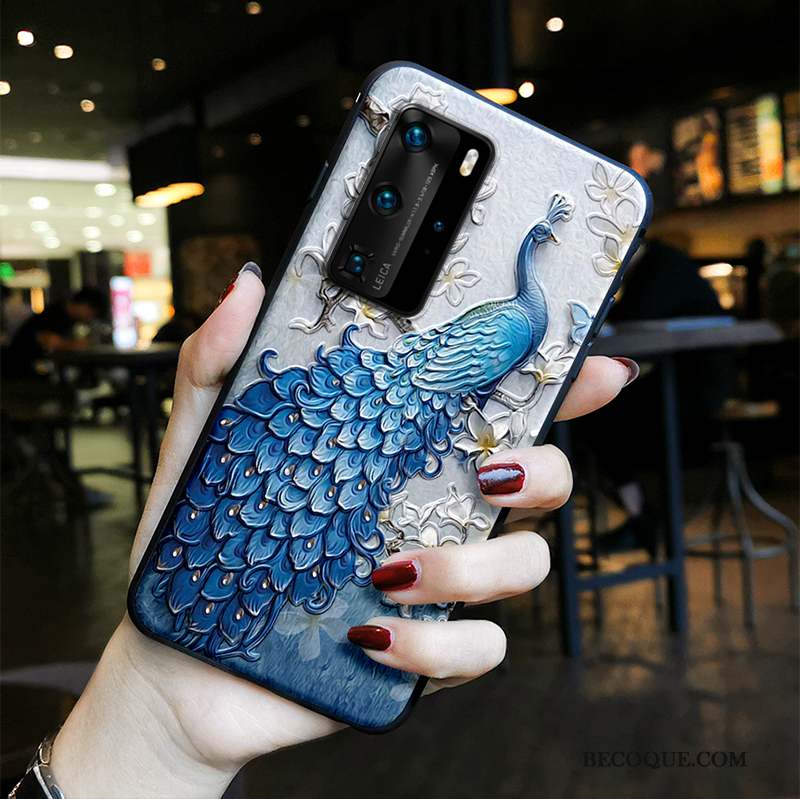 Huawei P40 Pro Coque Peinture Incassable Silicone Fluide Doux Bleu Vent