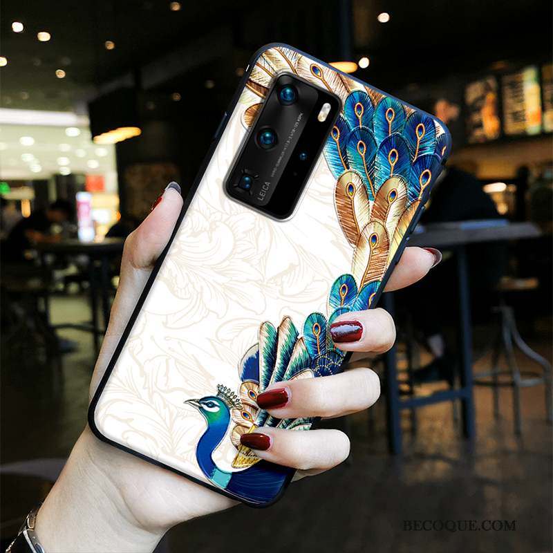 Huawei P40 Pro Coque Peinture Incassable Silicone Fluide Doux Bleu Vent