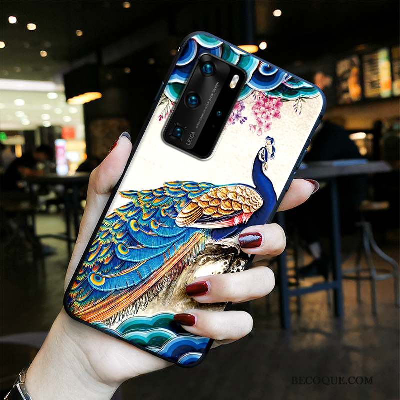 Huawei P40 Pro Coque Peinture Incassable Silicone Fluide Doux Bleu Vent