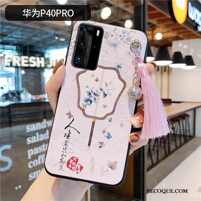 Huawei P40 Pro Coque Étui Protection Rouge Style Chinois Silicone À Franges