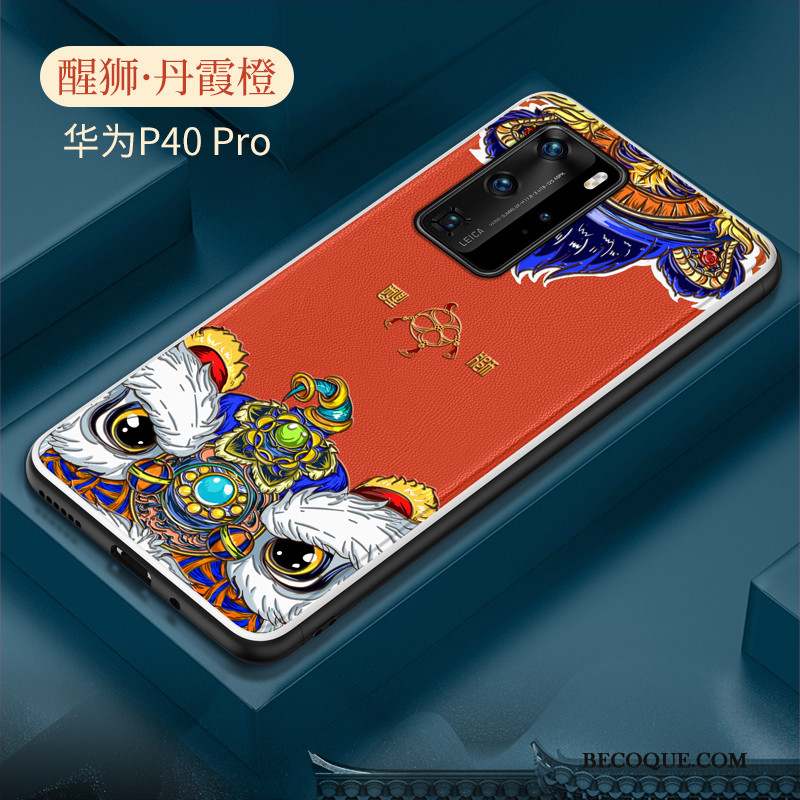 Huawei P40 Pro Créatif Net Rouge Incassable Coque De Téléphone Silicone Style Chinois