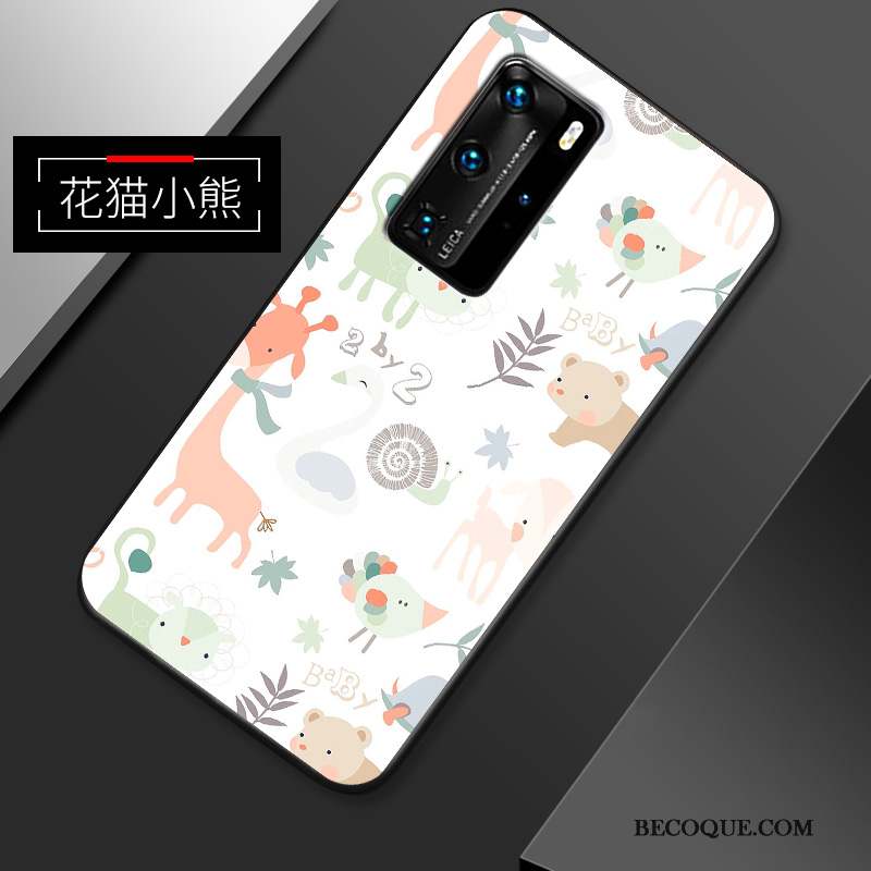 Huawei P40 Pro Dessin Animé Fluide Doux Blanc Charmant Coque Personnalité