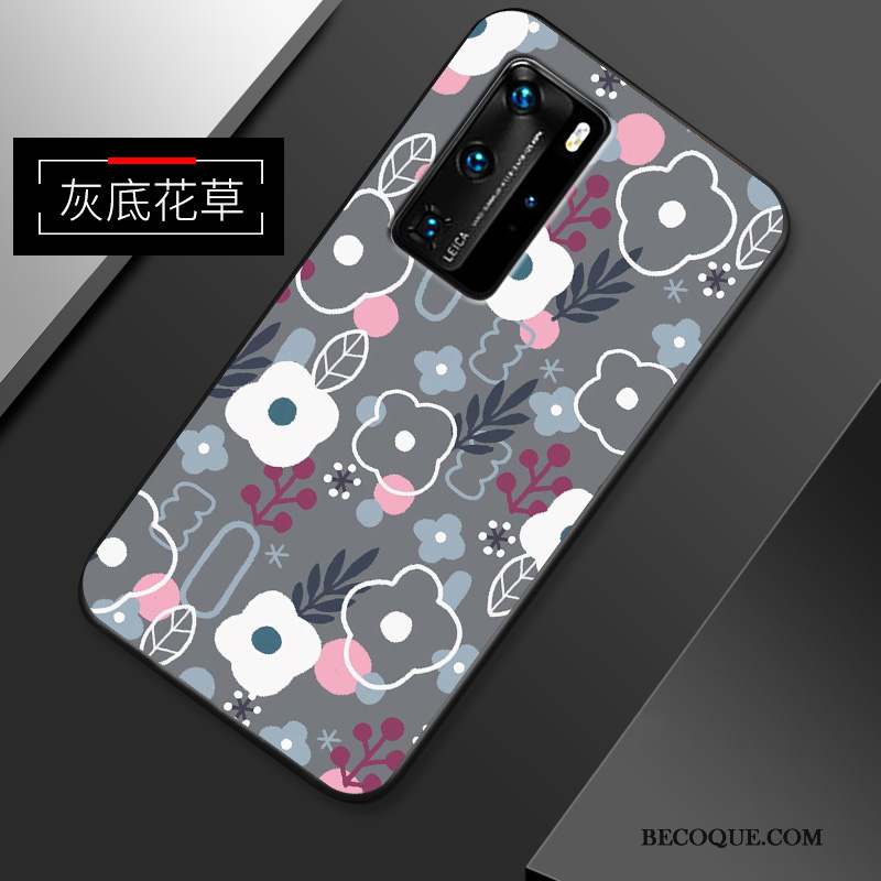 Huawei P40 Pro Dessin Animé Fluide Doux Blanc Charmant Coque Personnalité