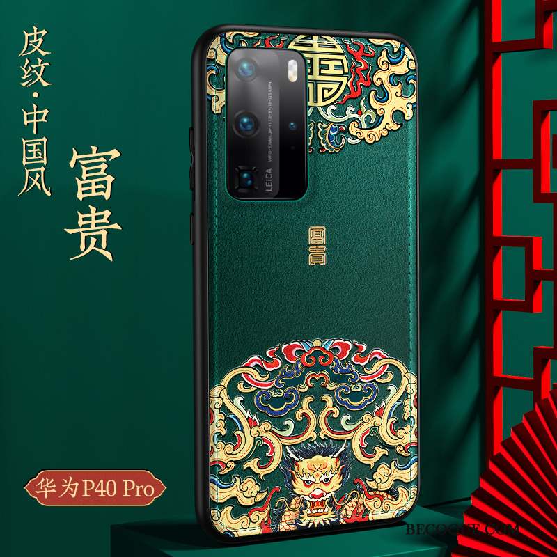 Huawei P40 Pro Tout Compris Étui Qualité Coque Bleu Style Chinois