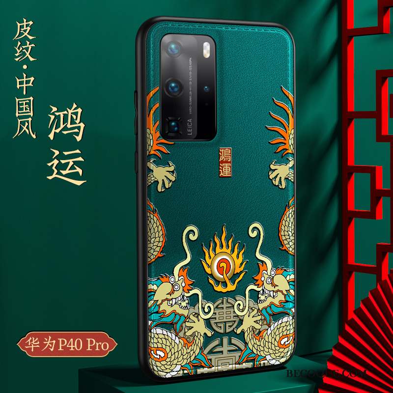 Huawei P40 Pro Tout Compris Étui Qualité Coque Bleu Style Chinois