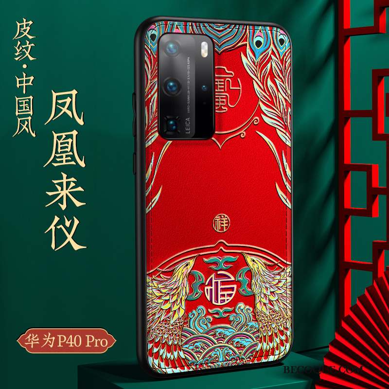 Huawei P40 Pro Tout Compris Étui Qualité Coque Bleu Style Chinois