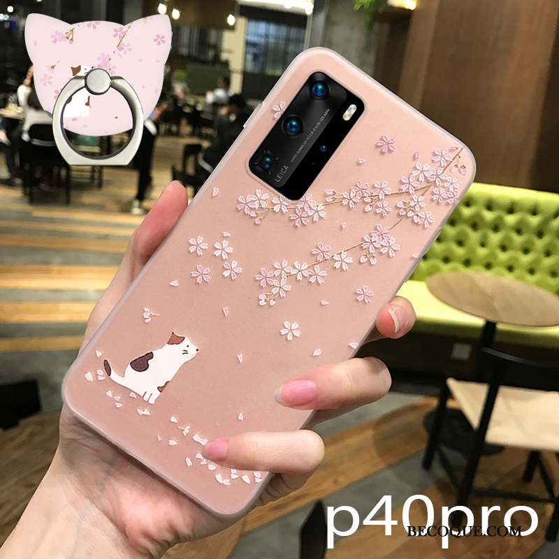 Huawei P40 Pro Transparent Simple Coque De Téléphone Rose Silicone Délavé En Daim