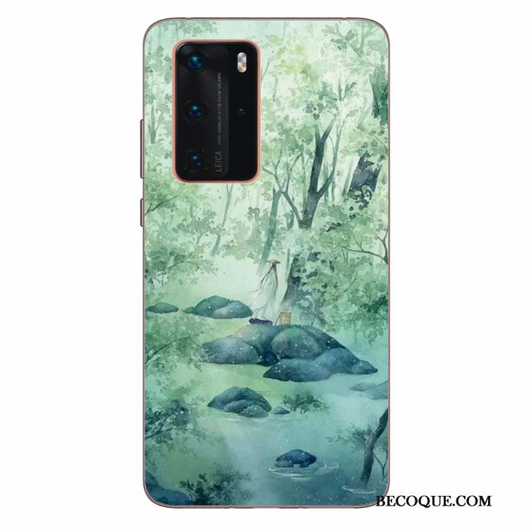 Huawei P40 Pro Vert Art Coque De Téléphone Fluide Doux Étui Silicone