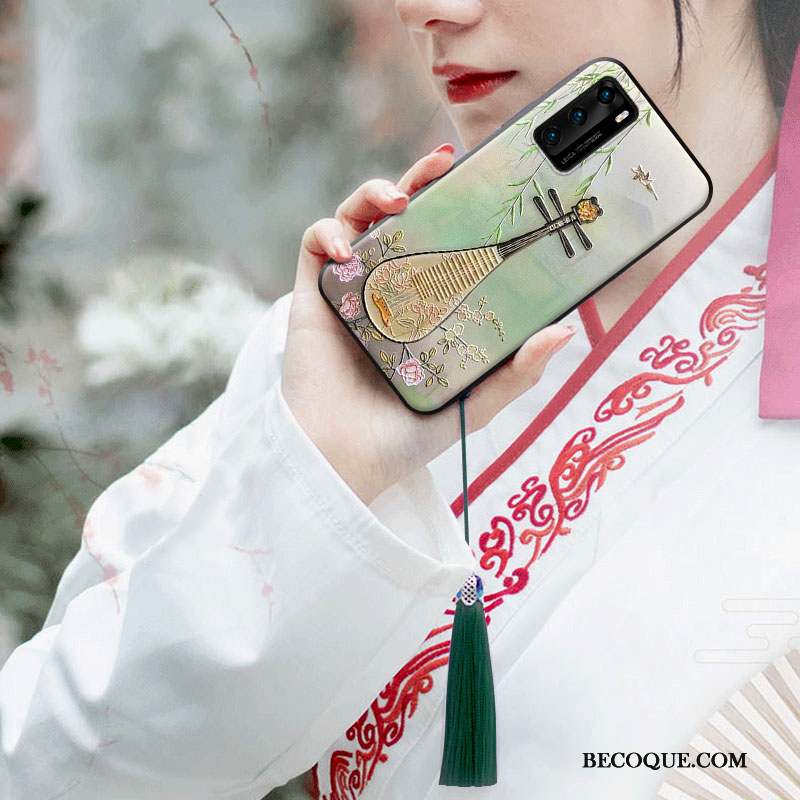 Huawei P40 Rose Coque De Téléphone Fluide Doux À Franges Personnalité Style Chinois