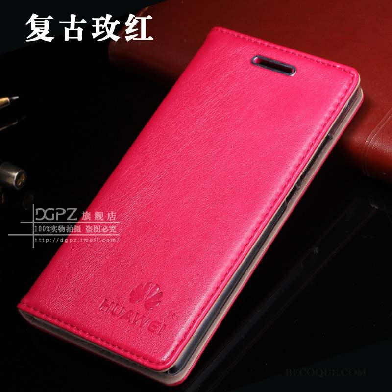 Huawei P8 Clamshell Cuir Véritable Coque Étui Haute Rose