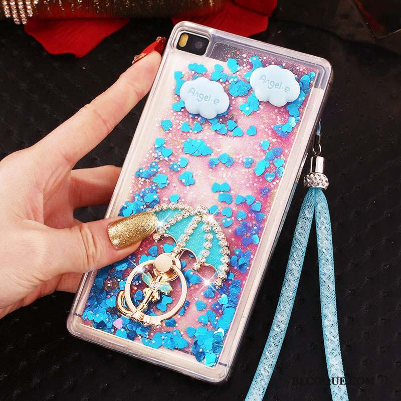 Huawei P8 Coque Strass Boucle Anneau Ornements Suspendus Bleu Haute