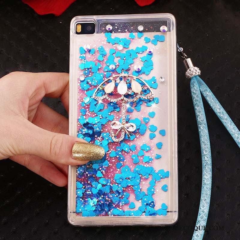 Huawei P8 Coque Strass Boucle Anneau Ornements Suspendus Bleu Haute