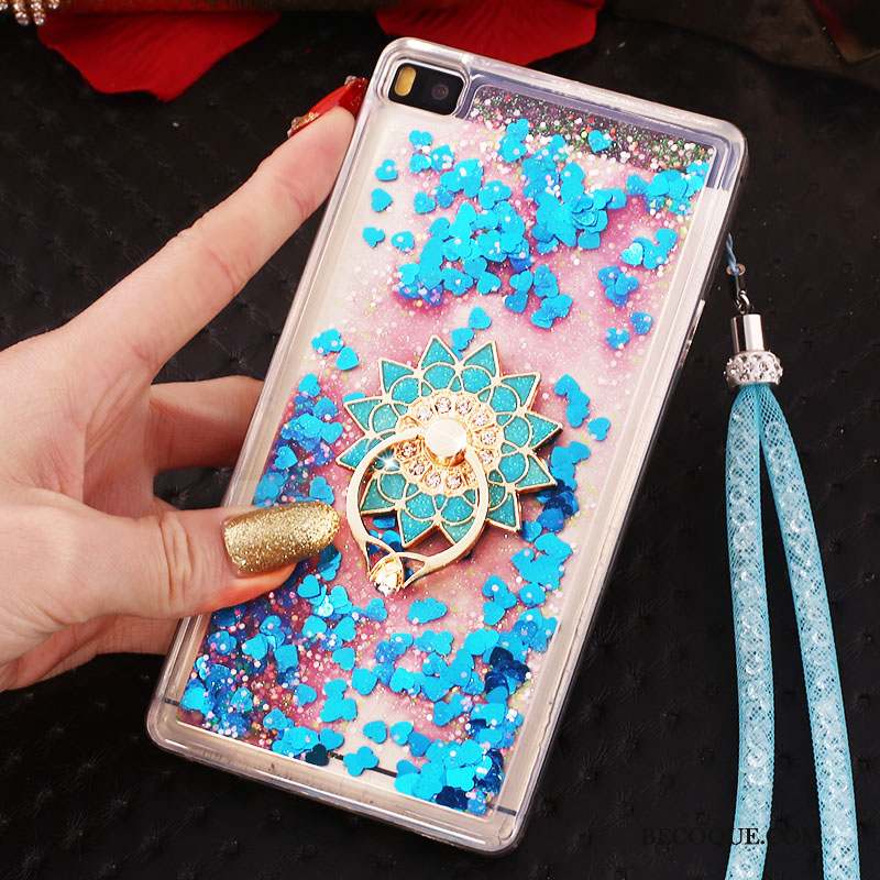 Huawei P8 Coque Strass Boucle Anneau Ornements Suspendus Bleu Haute