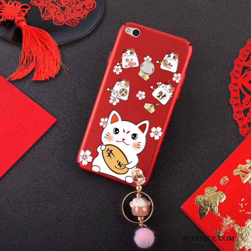 Huawei P8 Lite 2017 Coque Étui Richesse Incassable Rouge Délavé En Daim Chat