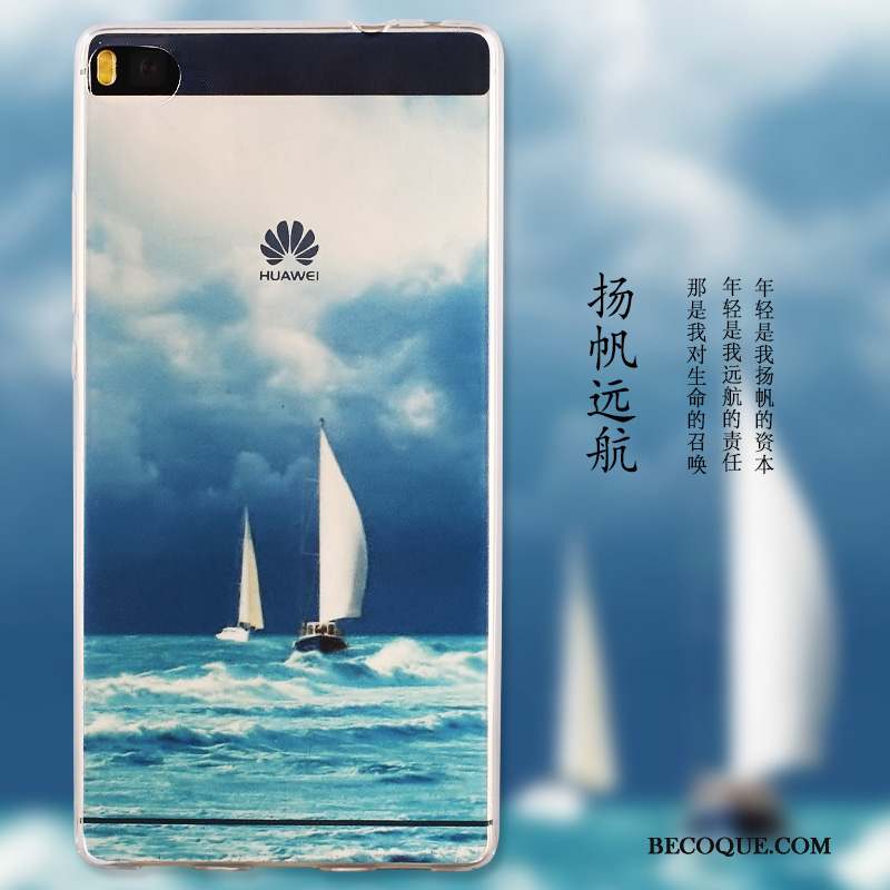 Huawei P8 Étui Bleu Peinture Fluide Doux Protection Coque De Téléphone