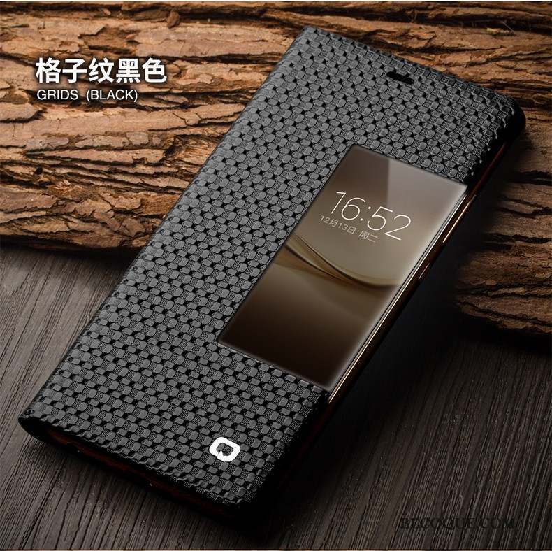 Huawei P9 Coque Business Cuir Véritable Noir Téléphone Portable Étui Housse