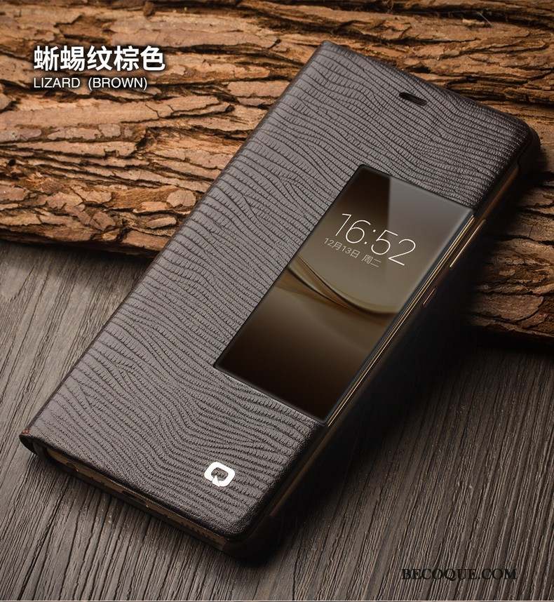 Huawei P9 Coque Business Cuir Véritable Noir Téléphone Portable Étui Housse