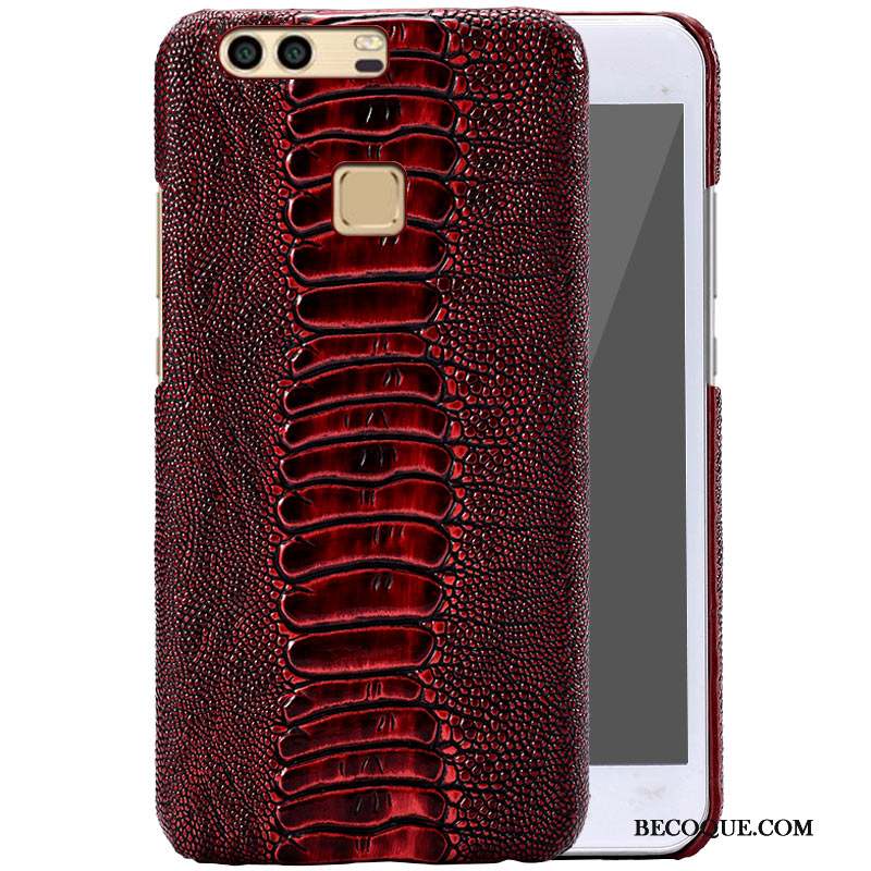 Huawei P9 Coque De Téléphone Cuir Véritable Personnalisé Simple Vin Rouge Incassable