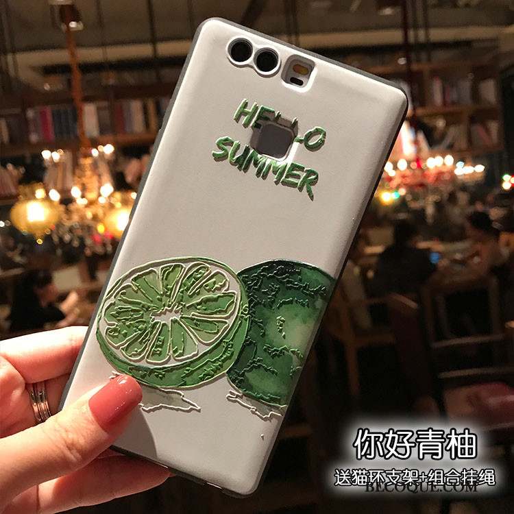 Huawei P9 Coque Gaufrage Support Silicone Délavé En Daim Vert Tout Compris