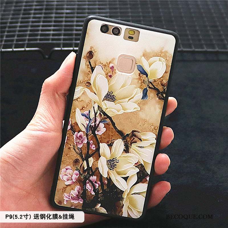 Huawei P9 Coque Incassable Gaufrage Rose Créatif Protection Style Chinois