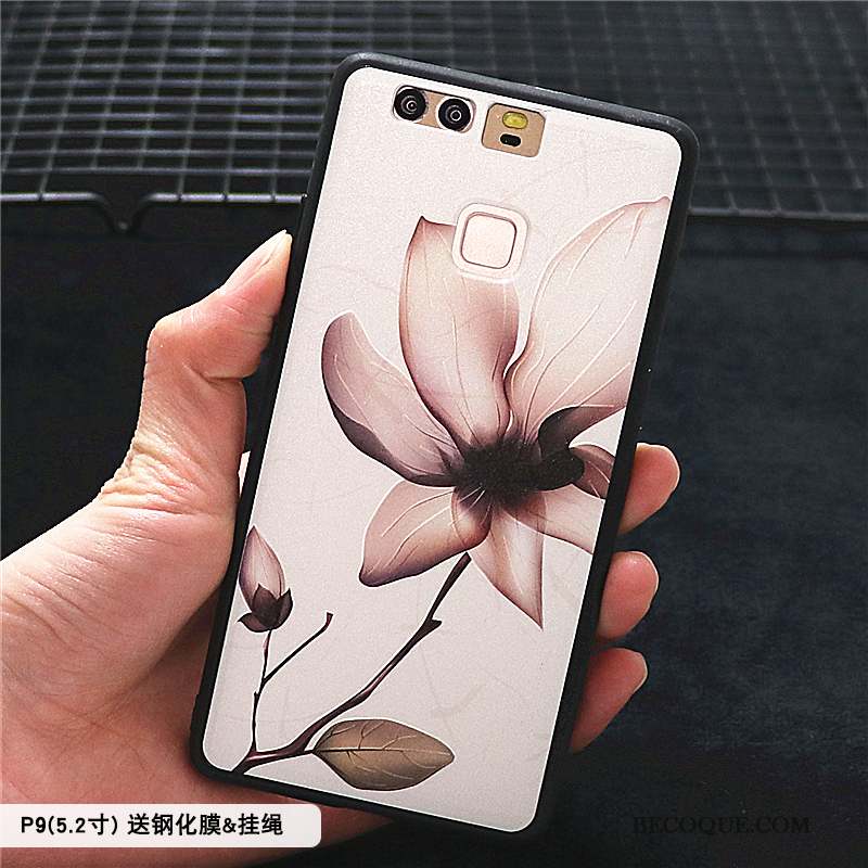 Huawei P9 Coque Incassable Gaufrage Rose Créatif Protection Style Chinois