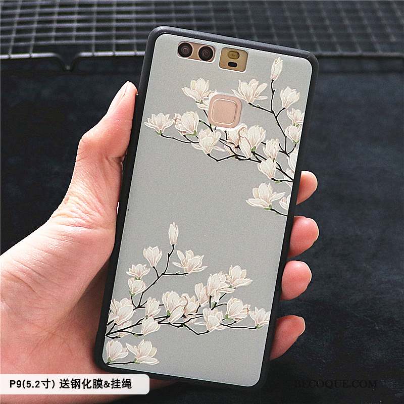 Huawei P9 Coque Incassable Gaufrage Rose Créatif Protection Style Chinois