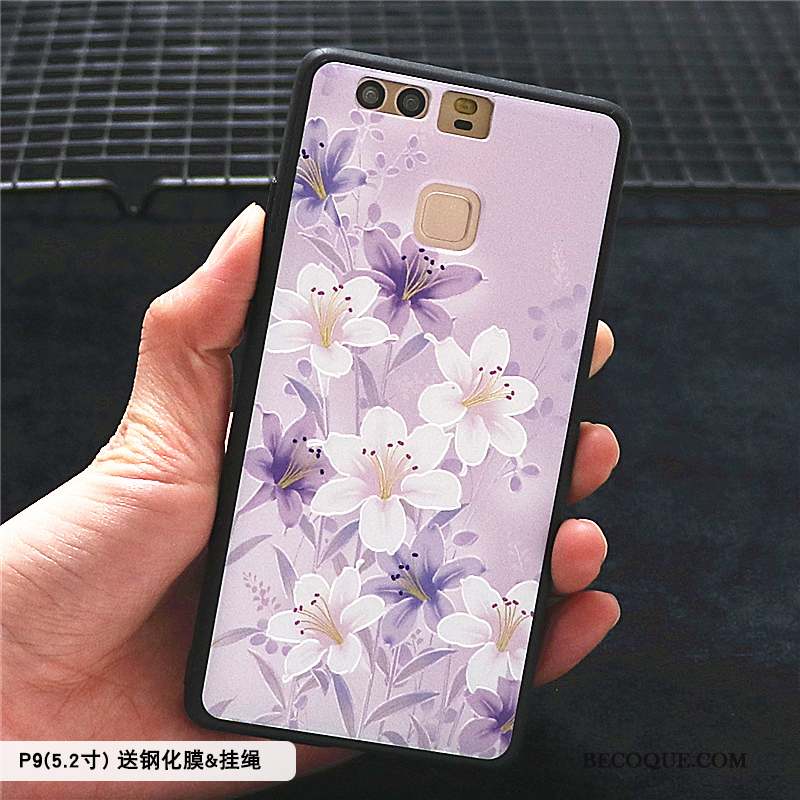 Huawei P9 Coque Incassable Gaufrage Rose Créatif Protection Style Chinois